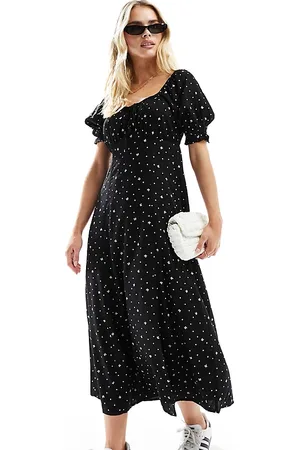 Miss Selfridge Sort polkaprikket midi-tea-kjole med bindebånd foran