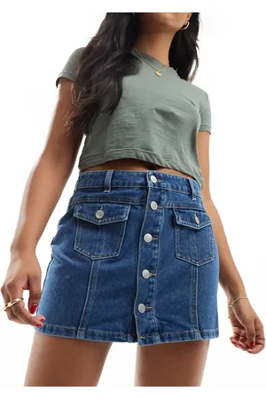 VERO MODA Mininederdel med knapper i denim i mellemblå vask