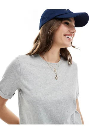 Pieces® Grå T-shirt med opsmøgne ærmer i bomuld