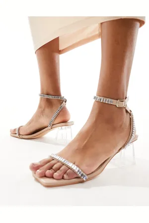Public Desire Slay - Sølvfarvede sandaler med gennemsigtig blokhæl og udsmykkede stropper-Neutral