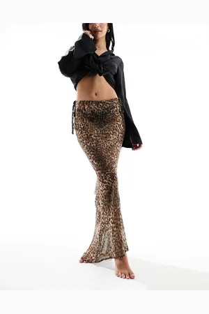 Miss Selfridge Strand-maxinederdel med leopardprint i chiffon