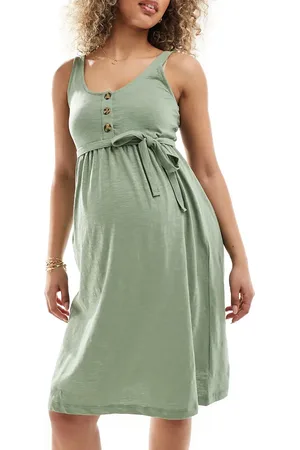 Mama;licious Mamalicious Maternity - Salviegrøn mini-sundress med knapper og 2 ammefunktioner