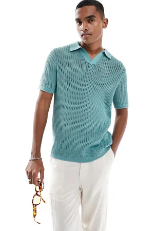 ASOS Poloskjorte med halshak i let pointelle-strik