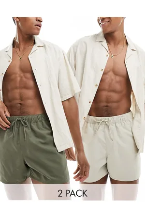 ASOS Pakke med 2 par korte badeshorts i beige/kakigrøn