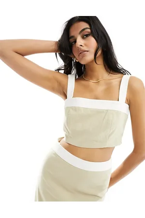 4th & Reckless Cami-croptop med kontrastkant i hørlook - Del af sæt-Neutral
