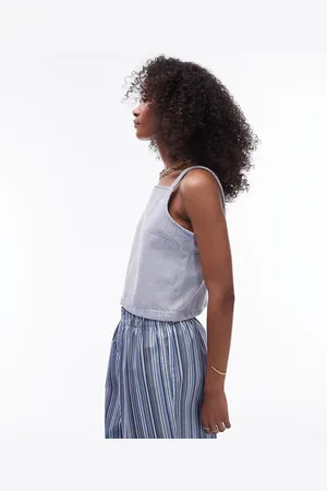 Topshop Cami-top i isblå denim i firkantet pasform