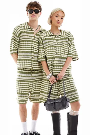 Reclaimed Unisex - Hæklede shorts med striber-Multifarvet