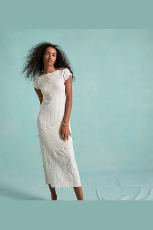 Miss Selfridge Maxikjole med blandet tekstur og dyb, rund ryg-Hvid