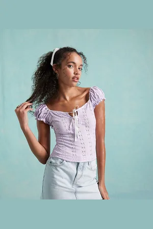Miss Selfridge Milkmaid-top med kontrasternede bånd