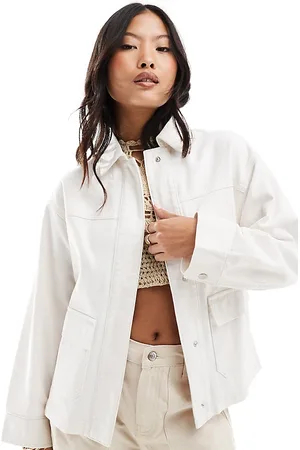 ASOS ASOS DESIGN Petite - Ecrufarvet skjortejakke med lomme i bomuldstwill-Hvid