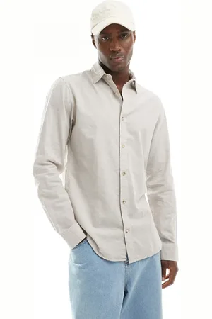 JACK & JONES Langærmet beige hørskjorte-Neutral
