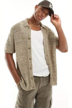ASOS Lys beige polo i tekstureret strik med knapper-Hvid