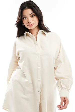 In The Style Og oversized skjorte i hørlook - Del af sæt-Neutral