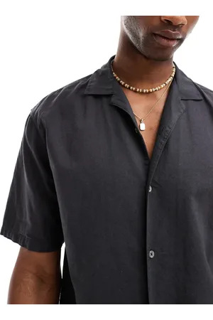 Pull&Bear Skjorte med reverskrave i hørblanding