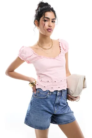 ASOS Lyserød milkmaid-top med broderet kant-Multifarvet