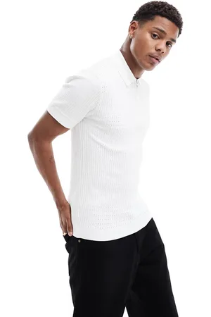 River Island Tætsiddende poloskjorte med hulmønster i
