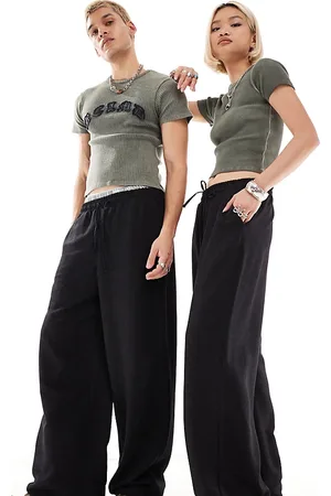 Reclaimed Sorte pull-on-bukser i hørlook i unisex-stil