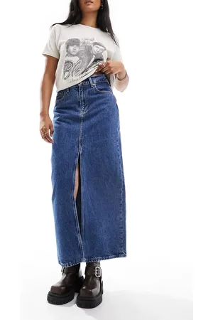 Dr Denim Dr. Denim - Myra - Midinederdel med søjlesnit i retrovask i Regular Fit