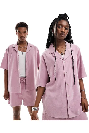 Reclaimed Unisex - Fløjlsskjorte i pink - Del af sæt