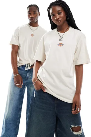 Dickies Maple Valley - Råhvid T-shirt med korte ærmer og centreret logo - Kun hos ASOS-Neutral