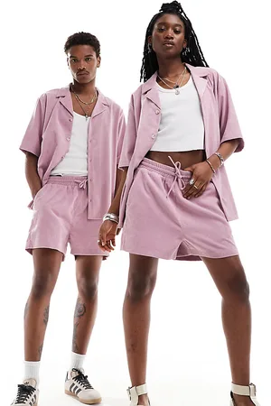 Reclaimed Unisex - Fløjlsskjorte i pink - Del af sæt