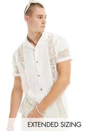 ASOS Kortærmet skjorte med reverskrve og blondepaneler i i afslappet pasform