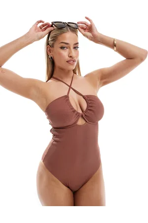 Ivory Rose Fuller Bust - omvendt halterneck-badedragt i ribstrik med to størrelsesindstillinger og perler