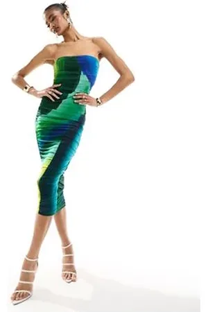 Farai London Hera - Bodycon-midikjole med bandeau-snit og grønt ombreprint i mesh