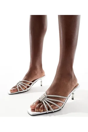 River Island Sølvfarvede slingback-sko med hæl og knudedetalje foran