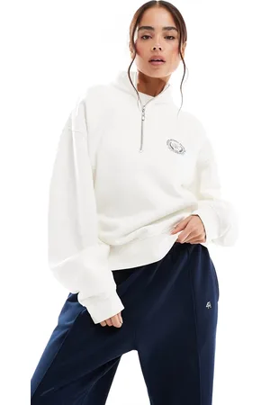 4th & Reckless Hart - Cremefarvet lounge-sweatshirt med halv lynlås-Hvid