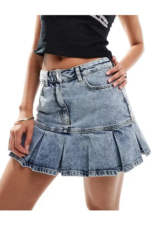Miss Selfridge Kilt-denimnederdel med hjertelommer i blå syrevask