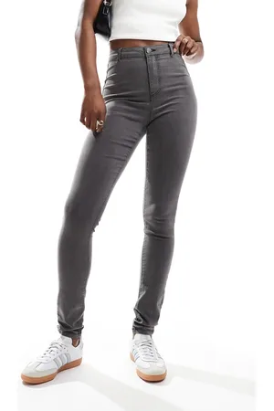 Noisy May Ella - Højtaljede skinny-jeans i grå vask