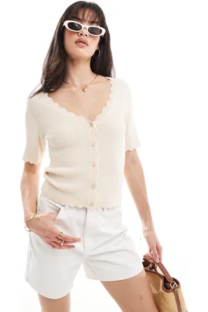 Object Ribstrikket cardigan med knapper i cremehvid