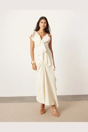 ASOS Tekstureret og asymmetrisk maxikjole med flæser i -Neutral