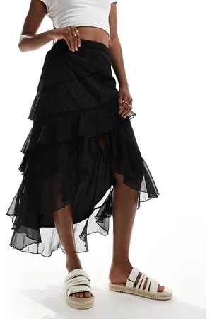 Miss Selfridge Maxinederdel med flæser i chiffon- og blondeblanding