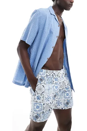 Abercrombie & Fitch Pull-on-badeshorts på 7 tommer med blåt teglprint i bæk-og-bølge-stof