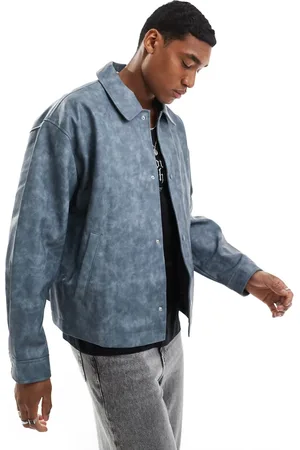 ASOS Oversized Harrington-jakke i vasket blåt, imiteret læder