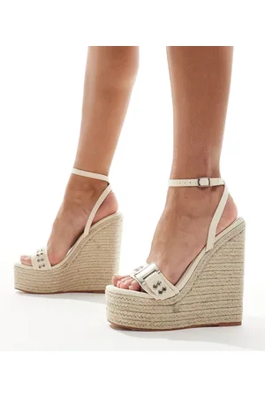 Simmi London SIMMI London - Jamaica - Høje espadriller med kilehæl og spænder med snørehuller i cremehvid