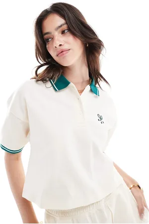 Miss Selfridge Cropped tennis-polotop med korte ærmer i cremehvid - Del af sæt