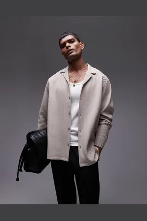 Topman Langærmet skjorte med reverskrave og plisseringer i i regular fit-Neutral
