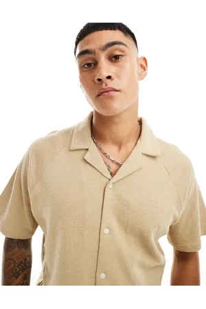 JACK & JONES Oversized skjorte med tekstur og reverskrave i beige-Neutral