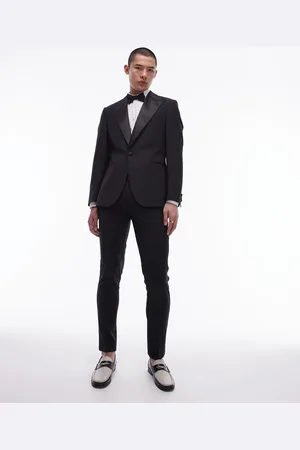 Topman Premium - Sorte skinny-habitbukser i uldrigt stof