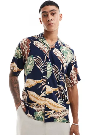 JACK & JONES Marineblå skjorte med blomstermønster og reverskrave
