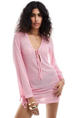 The Frolic Esmarie - Langærmet mini-strandkjole med bindedetalje i pink