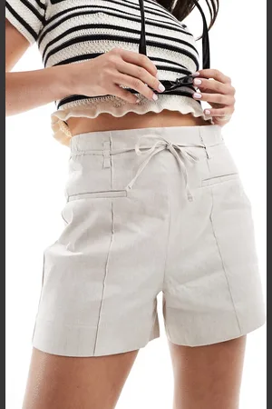 MANGO Shorts i hørblanding med taljebinding-Neutral