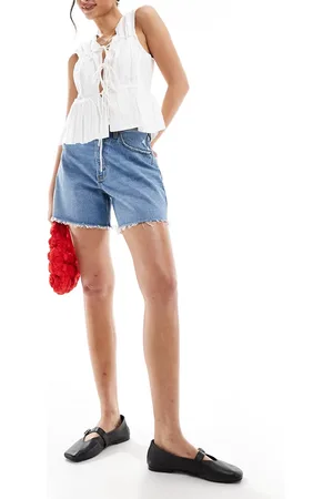 Abercrombie & Fitch Curve Love - Mellemblå denimshorts i dad fit