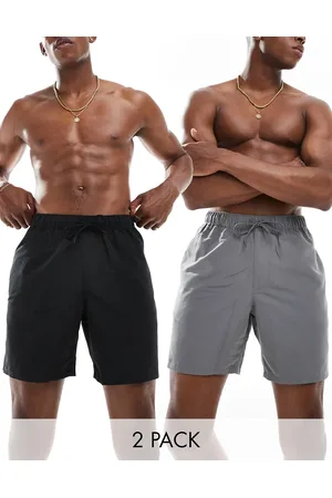 ASOS Pakke med 2 par mellemlange badeshorts i koksgrå/sort-Multifarvet