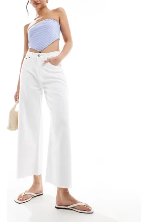 Abercrombie & Fitch Cropped jeans med vide ben og rå sømkant-Hvid