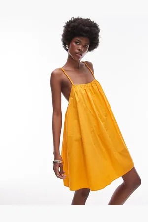Topshop Swing-sundress med firkantet hals og elastik i -Gul
