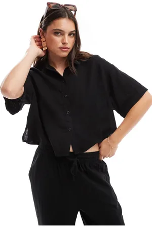 VERO MODA Mix og match - kortærmet skjorte med firkantet pasform i hør
